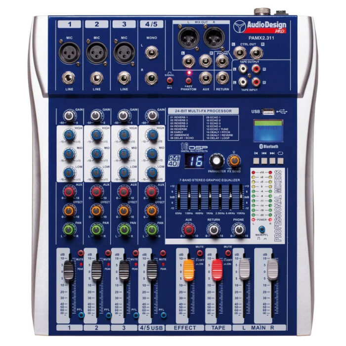 AUDIODESIGN PAMX2.311 Mixer Professionale 3+1+1 Canali Con Usb e Bluetooth