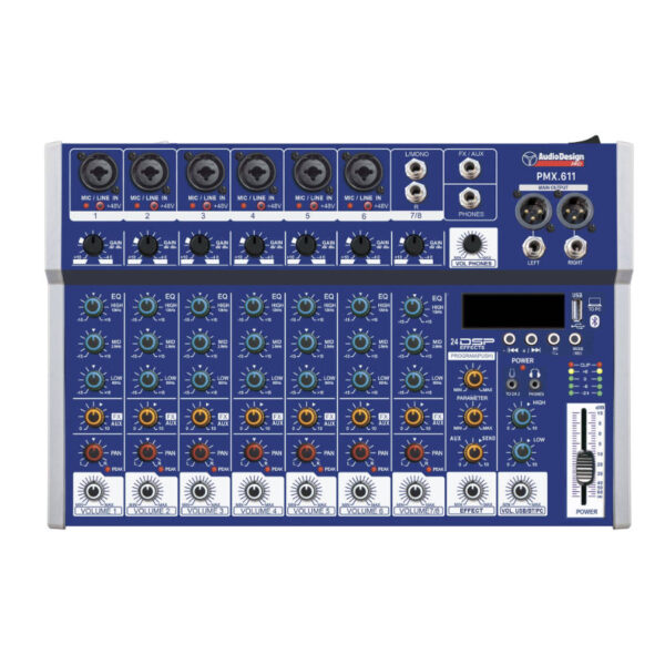 Audiodesign PMX.611 Mixer 6+1+1 CH USB/BT 24EFX Con Disp